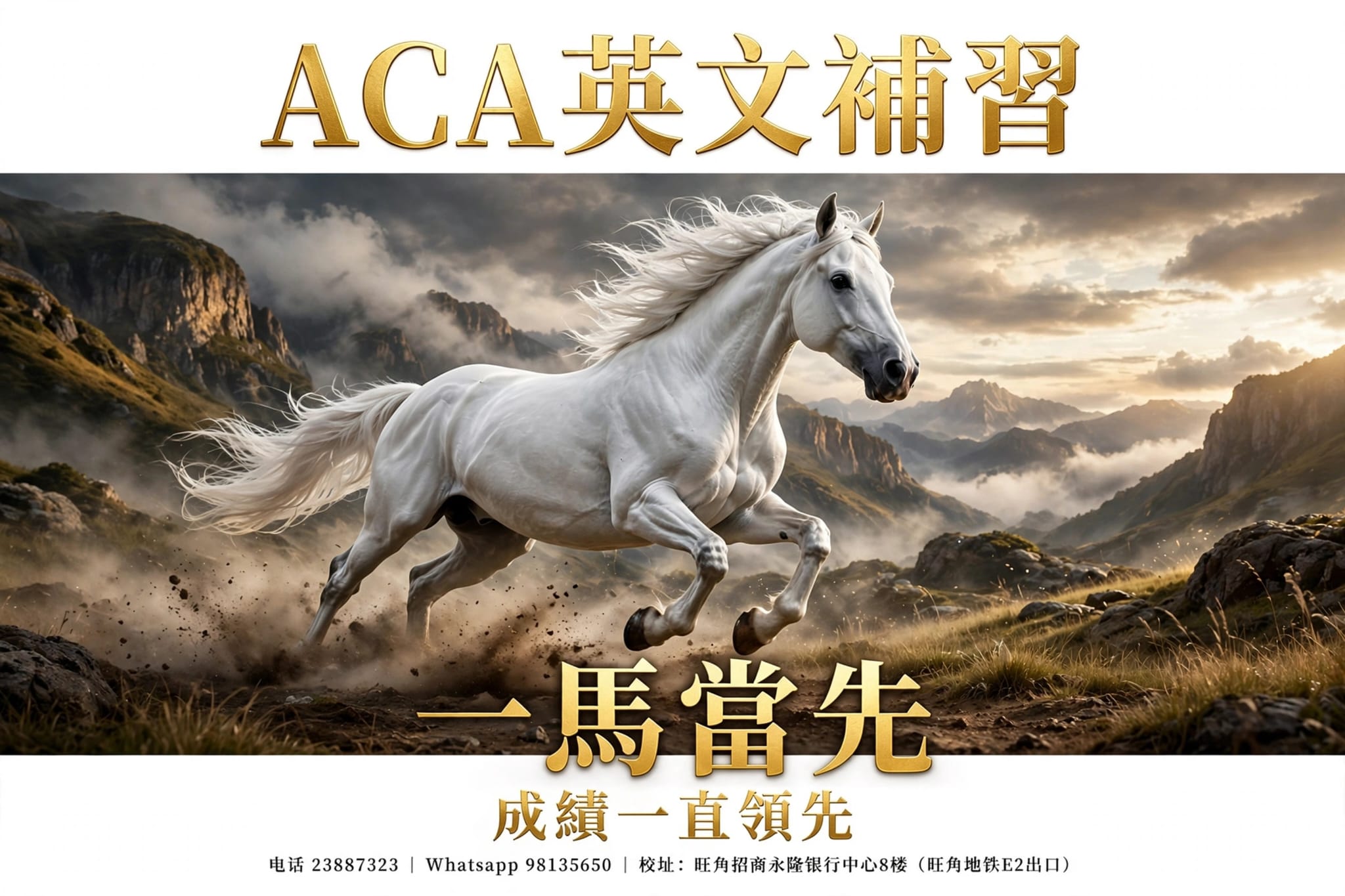ACA英文補習：山景中單匹白馬奔跑，一馬當先，成績一直領先